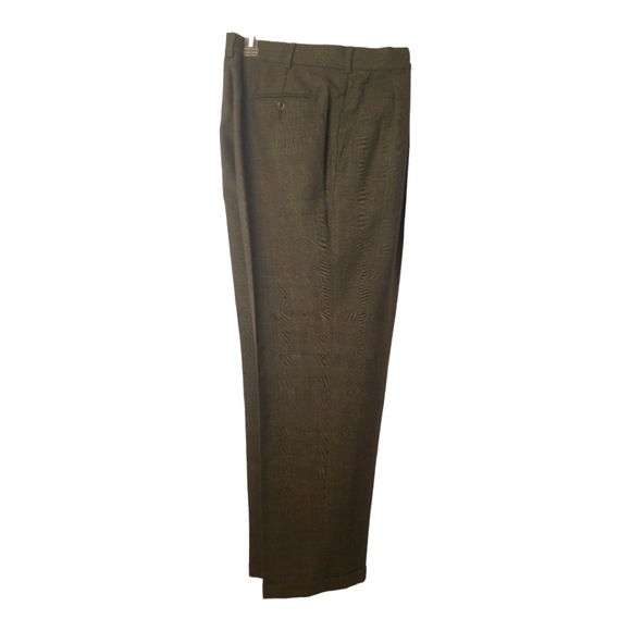 Perry Ellis Portfolio Pleated Cuffed Dress Pants in Loden Glen Plaid; Sz 33 x 30 - Picture 2 of 8